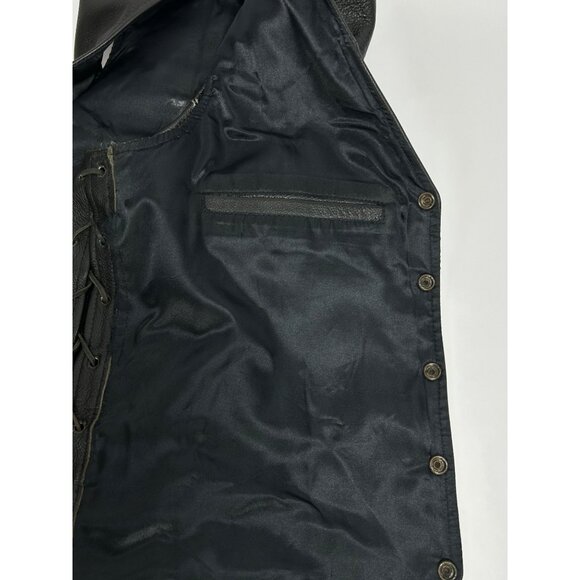 CLASSIC LEATHER Black Vest Men 46/XL-XXL Button VNeck Side Laces Western Cowboy - Picture 10 of 12